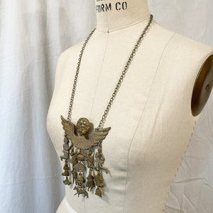 Vintage Brass Colored Metal Angel Necklace